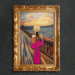 Brains campaign artwork inspired by The Scream, using expressive colour and movement to represent the intensity of a long day before the comforting reward of a Brains pint.