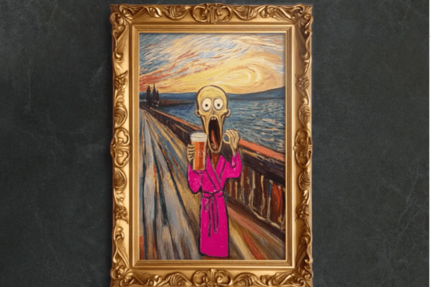 Brains campaign artwork inspired by The Scream, using expressive colour and movement to represent the intensity of a long day before the comforting reward of a Brains pint.