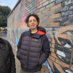 Cllr Andrew Stevens and Jeremy Donaldson standing on site at Victoria Park during the start of construction on the new skate plaza.