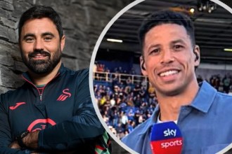 Vítor Matos with inset image of Curtis Davies, who praised the Swansea City boss’s early impact. Images: Swansea City / Curtis Davies (Instagram).