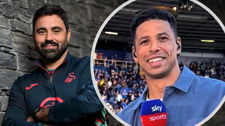 Vítor Matos with inset image of Curtis Davies, who praised the Swansea City boss’s early impact. Images: Swansea City / Curtis Davies (Instagram).