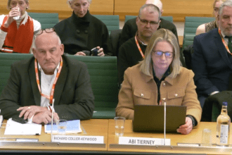 Abi Tierney and Richard Collier‑Keywood speaking at a Welsh Affairs Committee hearing on the future of Welsh rugby.