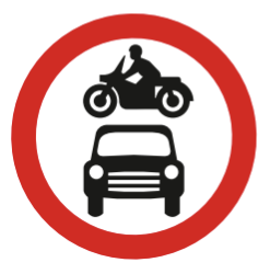 Red circular sign showing a motorbike above a car.
