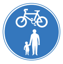 Blue circular sign showing a bicycle and two pedestrian figures.
