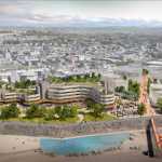 Artist’s impression of Swansea’s proposed City Waterfront with a redesigned Civic Centre and new seafront district. Image: Urban Splash.