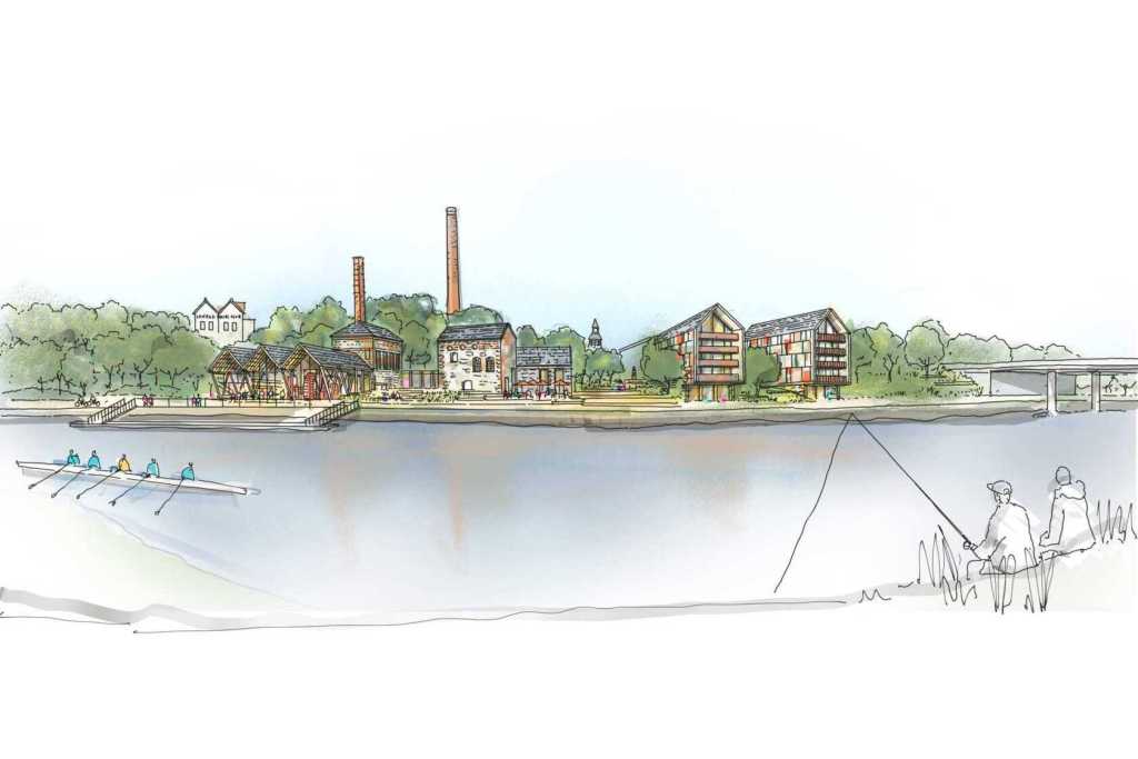 Artist’s impression of Hafod Morfa Copperworks with restored heritage buildings and new commercial and leisure spaces. Image: Urban Splash.