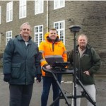 Survey team using specialist equipment outside County Hall in Carmarthen while investigating whether executed prisoners from the former jail remain buried on the site.