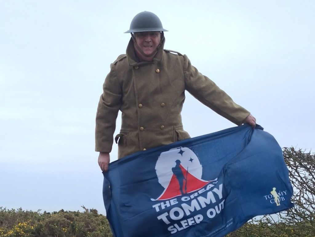 Phil Barrow in WWII uniform at Great Tommy Sleep Out