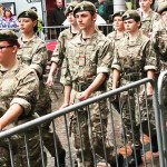 Cadets in uniform marching in an Armed Forces Day parade in Llanelli in 2023.
