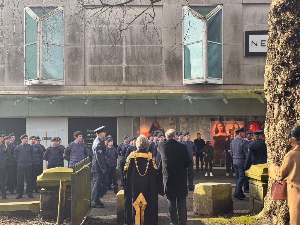 RAF Air Cadets in uniform gathered outside the NEXT store in Swansea city centre ahead of the anniversary parade.