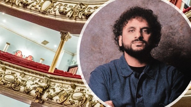 Press image of comedian Nish Kumar promoting his 2026 tour Angry Humour From a Really Nice Guy, featuring a Swansea Grand Theatre date.