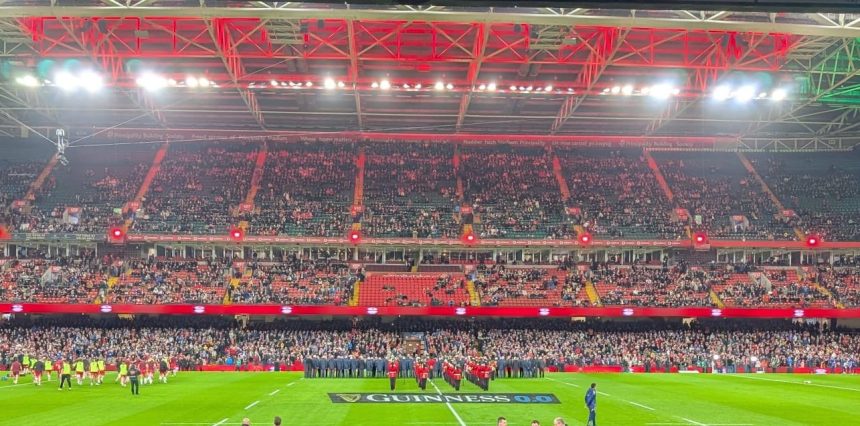 Principality Stadium with large sections of empty seating during Wales’ Six Nations match against France.
