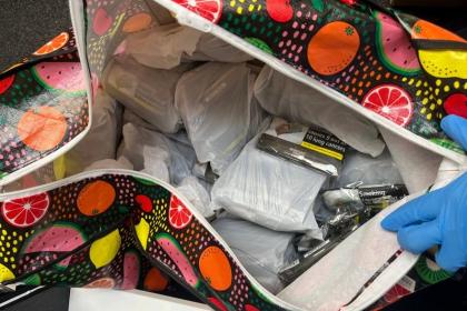 Bag containing illegal vapes and counterfeit tobacco seized by Swansea Trading Standards during an enforcement operation.