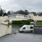 Stradey Park Hotel in Llanelli closed with security van parked outside the entrance after the sudden shutdown of the Carmarthenshire hotel.