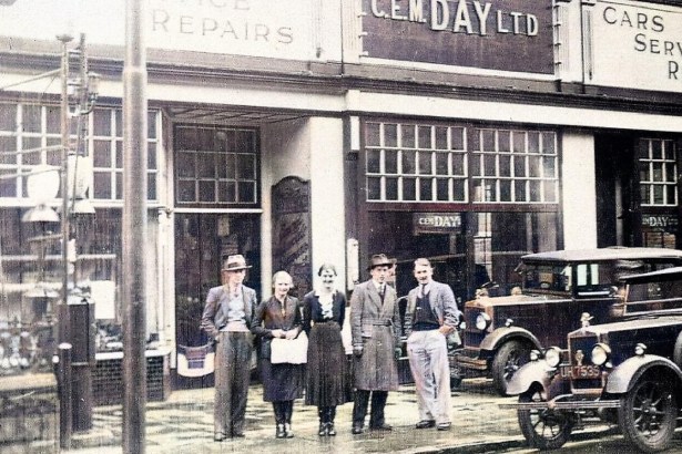Historic black and white photo of Day’s Motor Group’s original Swansea garage in the early 20th century