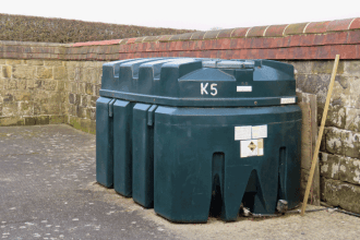 An oil tank in a farmyard