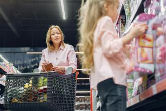 family doing shopping in the grocery store