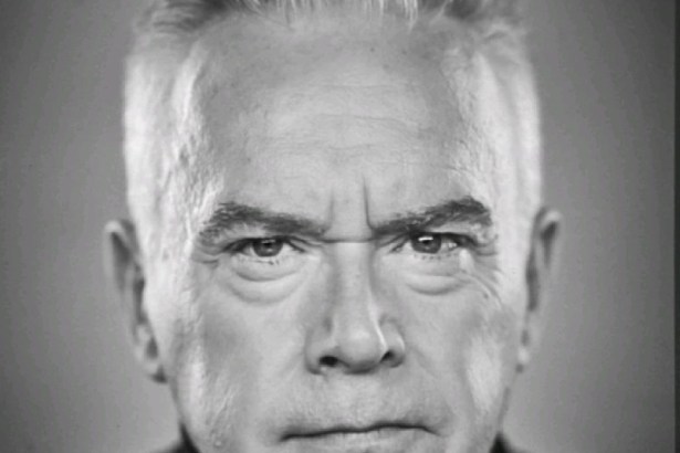 Black and white portrait of Huw Edwards