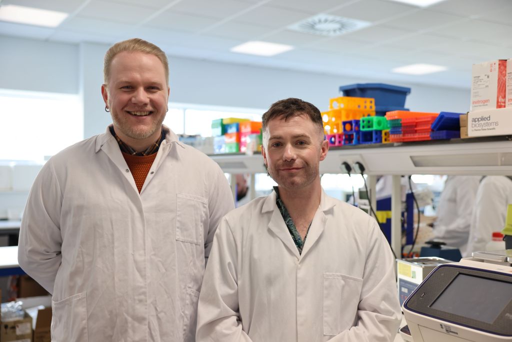 Dr Aidan Seeley and Ben Williams in the laboratory at Swansea University