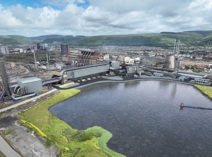 Computer-generated perspective of how Tata Steel at Port Talbot will look once the new EAF (electric arc furnace) is fully completed.