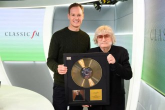 Classic FM presenter Dan Walker presents legendary Welsh composer Sir Karl Jenkins with an award for The Armed Man: A Mass for Peace being named number one in the Classic FM Hall of Fame.