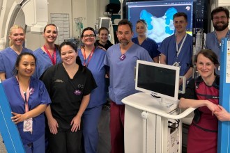 The Morriston Hospital cardiology team with the Volt PFA system. From left: Monica Angeles, Melissa Madden, Lizzie Murphy, Eve Burns-Thomas, Anne-Marie Davies, Tamsin de Bude, Dr Dewi Thomas, Emily Church, Sam Peddie, Harry Mahoney and Claire Warren. Image: Swansea Bay University Health Board