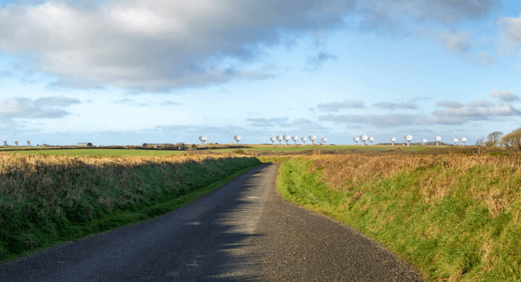 MOD photomontage showing the full DARC radar array on the skyline at Cawdor Barracks, seen from Trefgarn Owen to the north