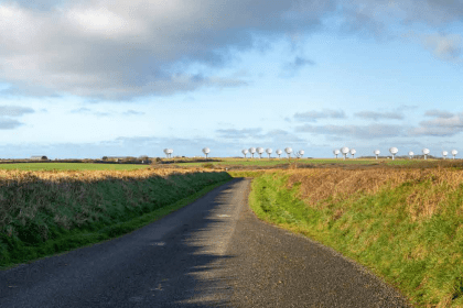 MOD photomontage showing the full DARC radar array on the skyline at Cawdor Barracks, seen from Trefgarn Owen to the north