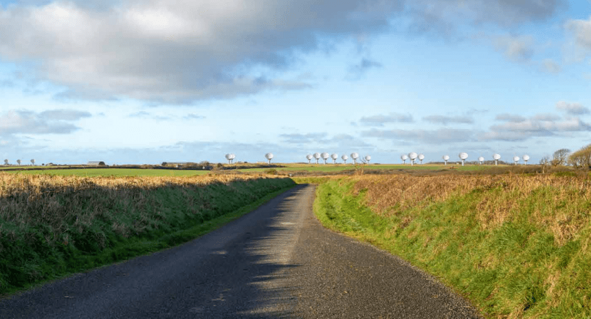 MOD photomontage showing the full DARC radar array on the skyline at Cawdor Barracks, seen from Trefgarn Owen to the north