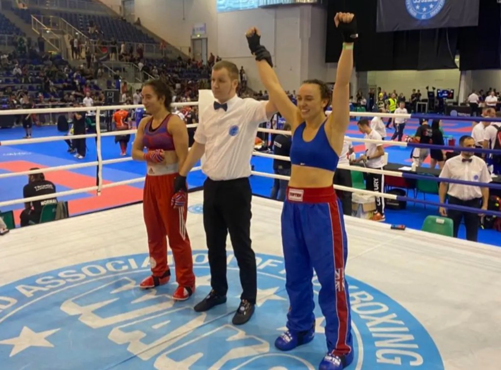 Llanelli’s Tennessee Randall celebrates a kickboxing win