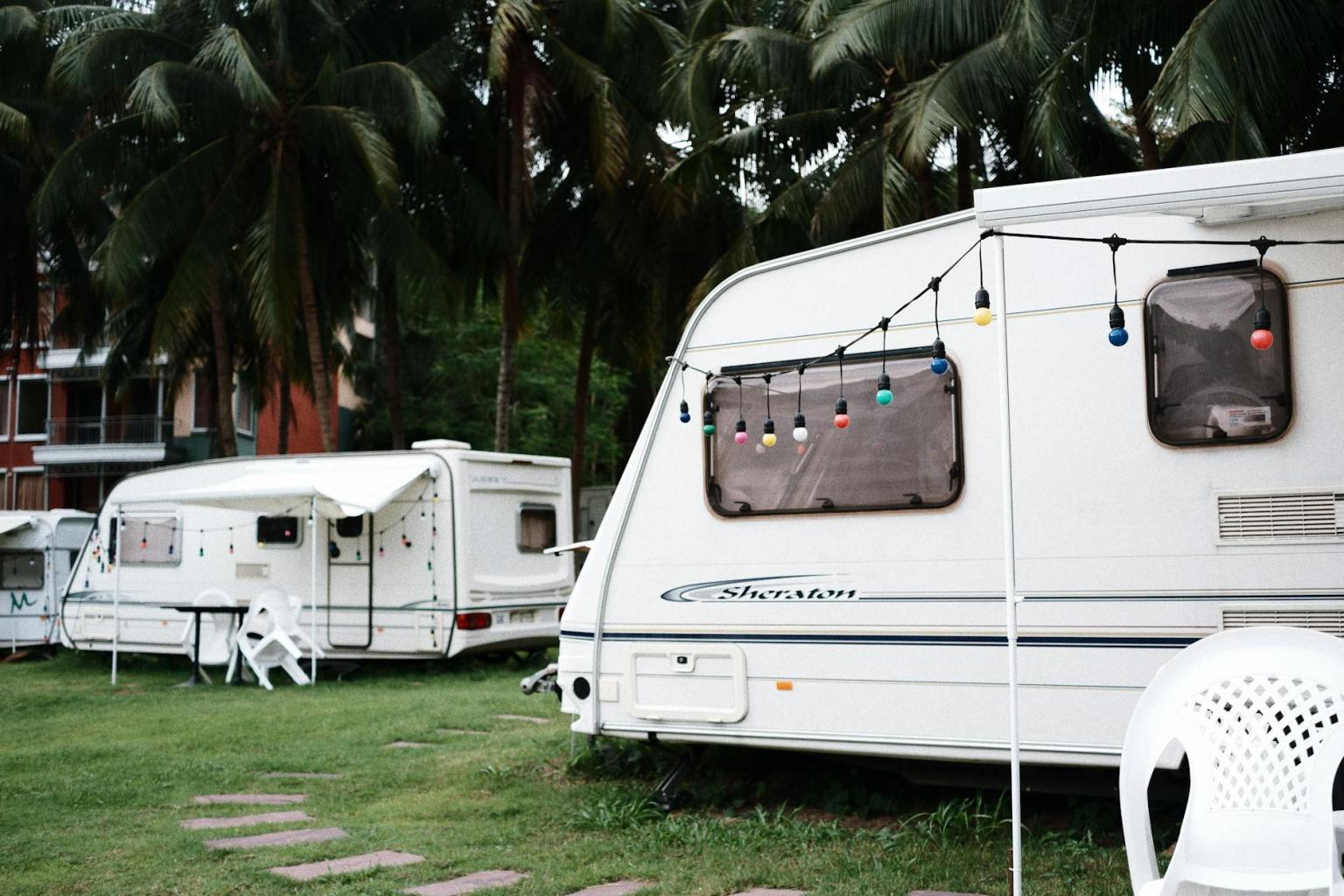 trailer vans on green grass