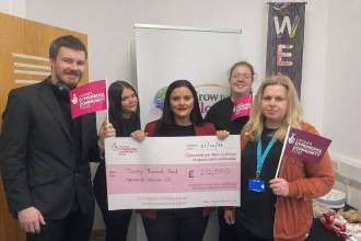 Emma Snell and members of the project receiving the grant from The National Lottery Community Fund