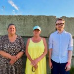 Cllr Josh Tuck with local residents Carol Clement-Williams and Suzanne Paddison at the closed section of the Wales coastal path