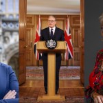 A three-panel composite image showing Gower MP Tonia Antoniazzi on the left, Prime Minister Keir Starmer at a Downing Street podium in the centre, and Swansea East MP Carolyn Harris on the right