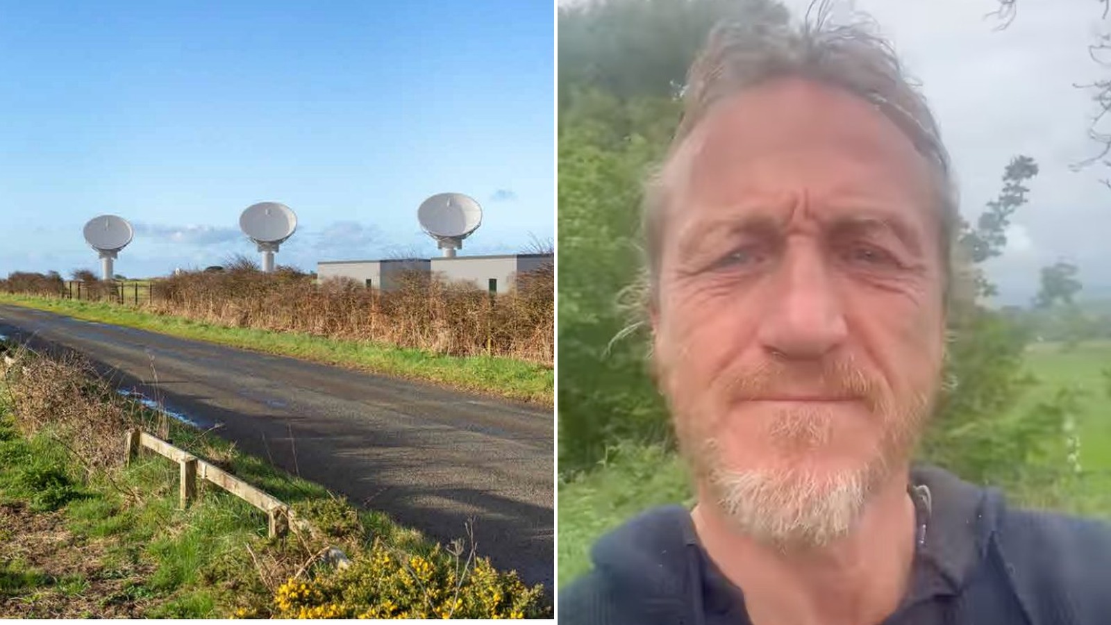 A visualisation of the proposed DARC radar site in Pembrokeshire alongside actor Jerome Flynn, who has spoken out against the plans
