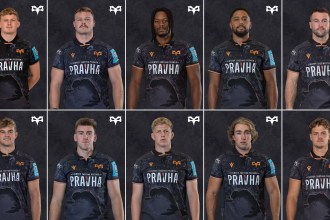 Top row (left to right): Jac Morgan, Dewi Lake, Dan Kasende, Phil Cokanasiga, Ryan Conbeer Bottom row: James Fender, Tom Florence, Will Greatbanks, Luke Scully, Jack Walsh