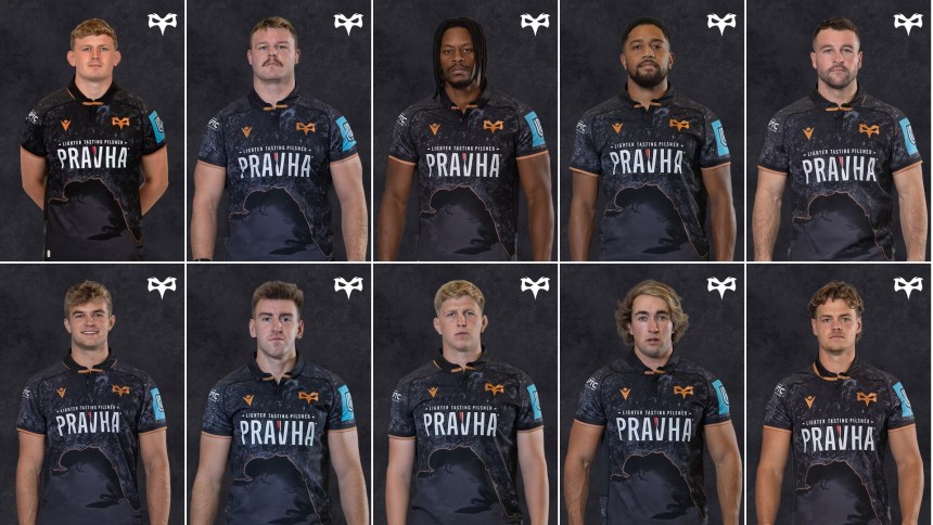 Top row (left to right): Jac Morgan, Dewi Lake, Dan Kasende, Phil Cokanasiga, Ryan Conbeer Bottom row: James Fender, Tom Florence, Will Greatbanks, Luke Scully, Jack Walsh
