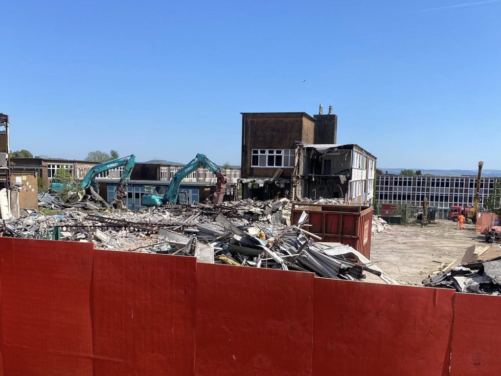 Excavators demolish the former Mynyddbach school site