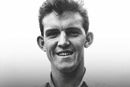 A black-and-white photograph of Swansea City footballer Herbie Williams in a club shirt