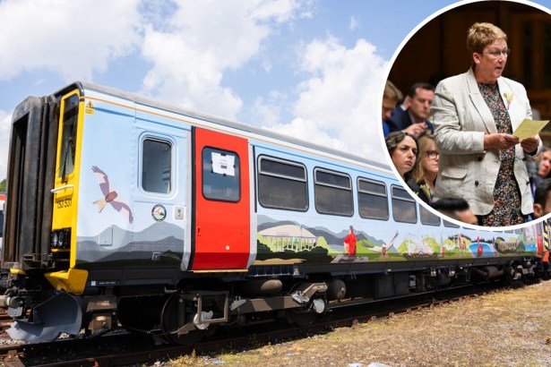 Heart of Wales Line train and Ann Davies MP