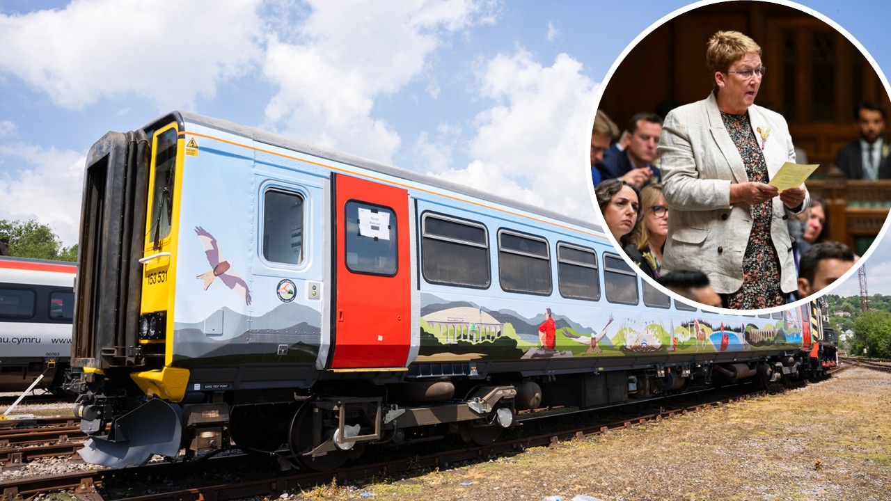 Heart of Wales Line train and Ann Davies MP