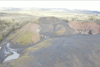 Glan Lash opencast coal mine viewed from above