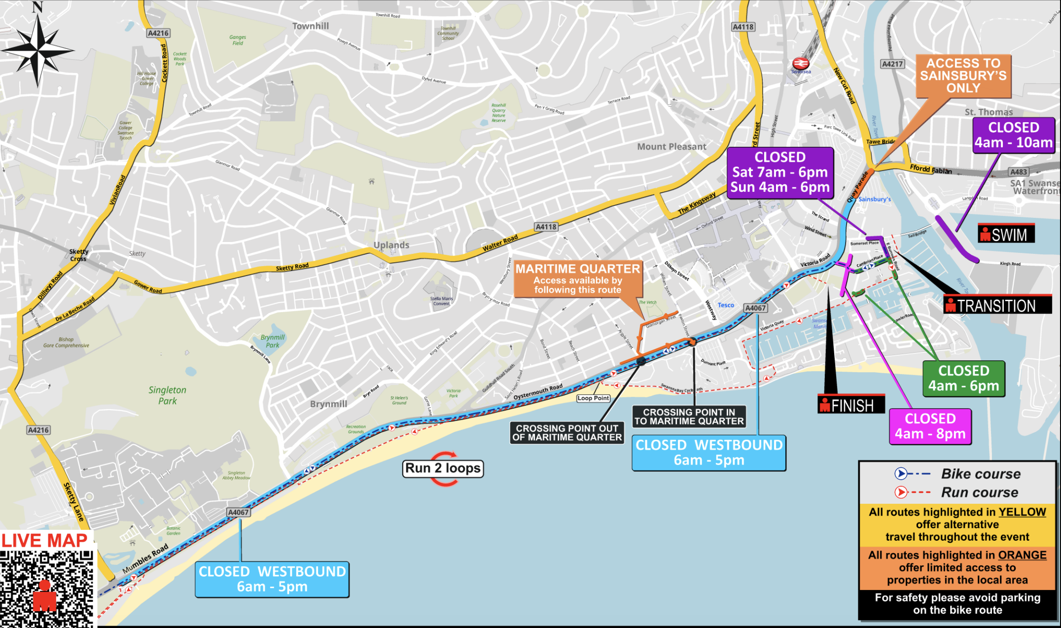 City Centre access on Sunday 12 July 2026 (Image: Ironman / Swansea Council)