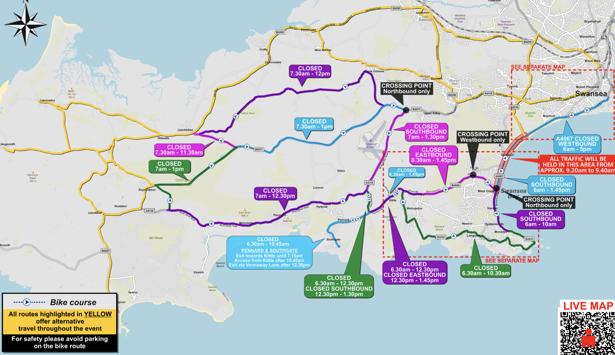 Bike route and access on Sunday 12 July 2026 (Image: Ironman / Swansea Council)