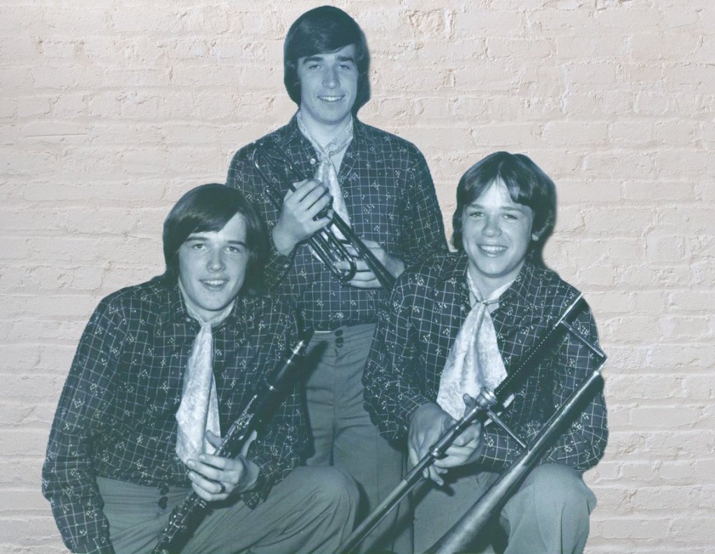 The three Cottle brothers as teenagers with their instruments in 1976
