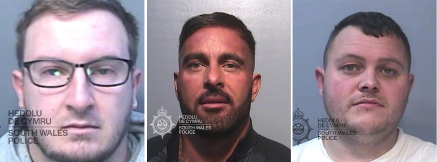 Police custody photographs of three men: Matthew Holloway, Ashley Harris and Joshua Sawyer.