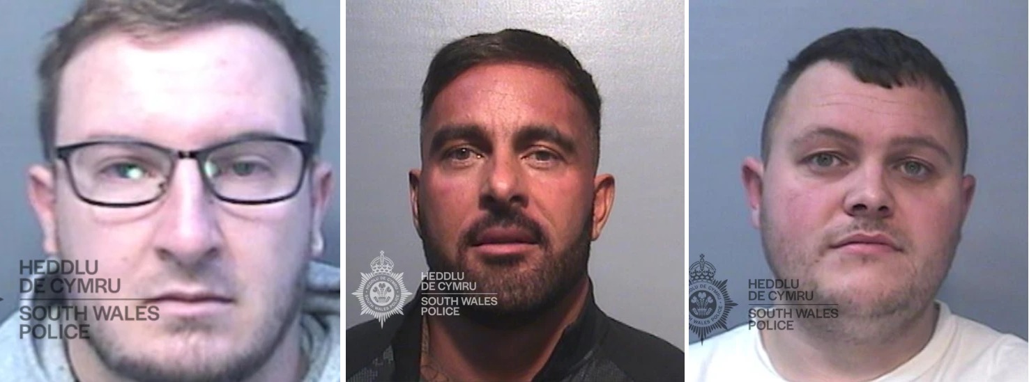 Police custody photographs of three men: Matthew Holloway, Ashley Harris and Joshua Sawyer.