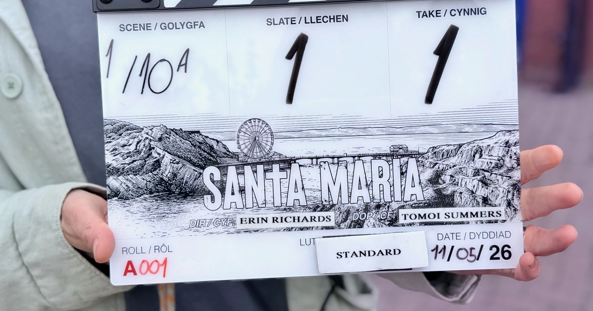 The Santa Maria production slate, featuring artwork of Mumbles Pier (Image: S4C)