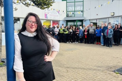 Zoe Murphy smiling outside the Phoenix Centre community building in Townhill