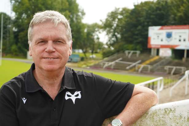 Ospreys chief executive Lance Bradley in an Ospreys polo shirt at St Helen's